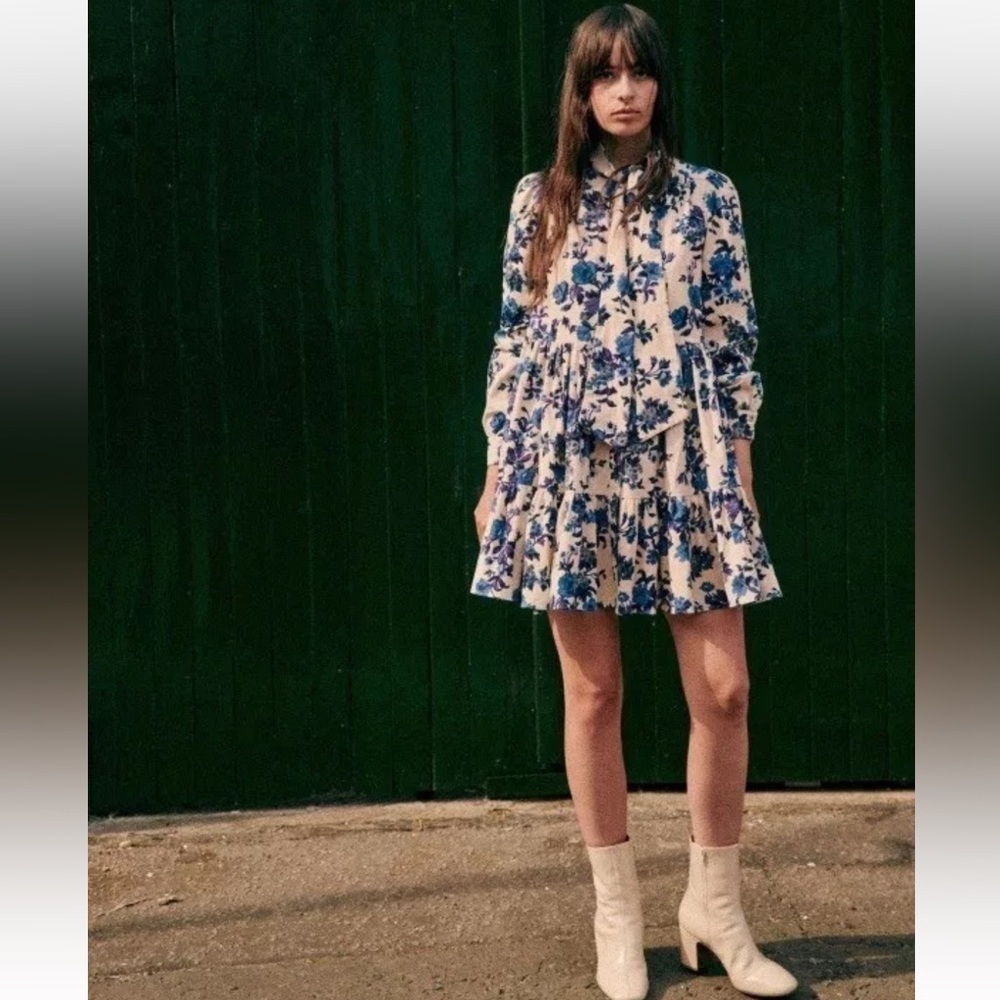 Rare & NWOT Sezane soledad dress in blue flowers 38 Medium